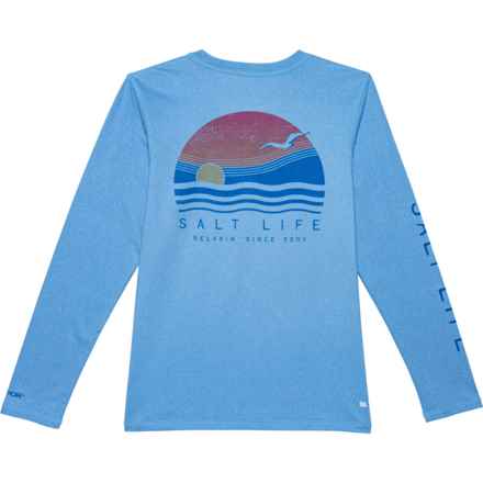 SALT LIFE Big Girls Relaxin’ Realm Shirt - UPF 30, Long Sleeve in Azure Heather