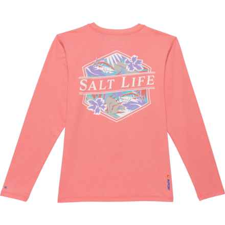 SALT LIFE Big Girls Retro Tropical SLX Sun Shirt - UPF 30, Long Sleeve in Coral Heather