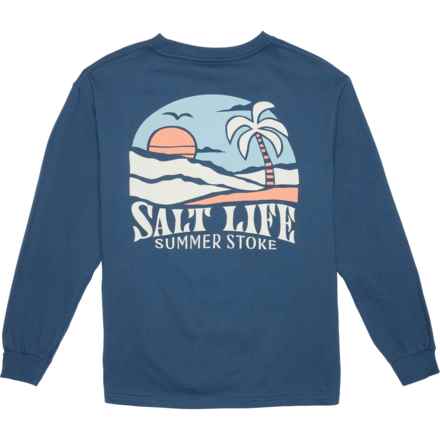 SALT LIFE Big Girls Summer Stoke Island T-Shirt - Long Sleeve in Washed Navy
