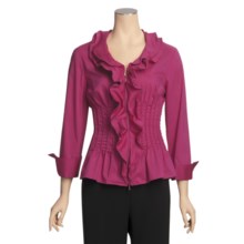 Samuel Dong Ruffle Shirt - Pucker Waist, 3/4 Sleeve (For Women) in Fuschia - Closeouts