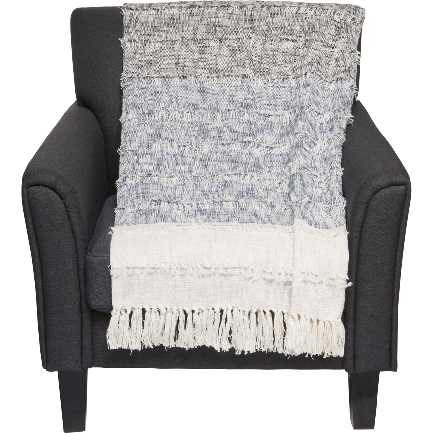 Saro ColorBlock Cotton Throw Blanket 50x60”, Blue/White Save 71