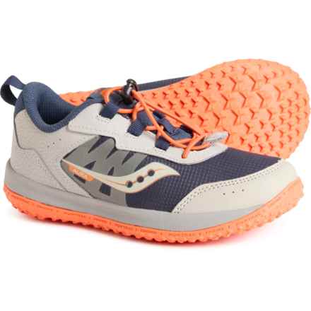Saucony Boys Aura KDZ Sneakers - Leather, Wide width in Grey/Orange/Navy
