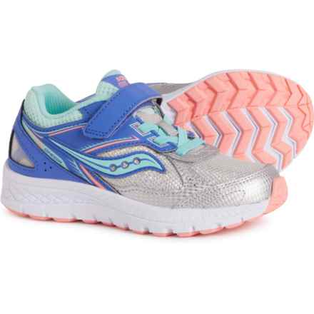 Saucony Girls Cohesion 14 A/C Jr. Running Shoes in Silver/Periwinkle/Turq