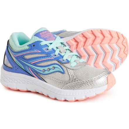 Saucony Girls Cohesion 14 LTT Running Shoes in Silver/Periwinkle/Turq