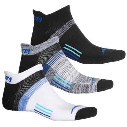 Saucony Odyssey High-Performance No-Show Socks - 3-Pack, Below the Ankle (For Men) in Black/Blue Assort