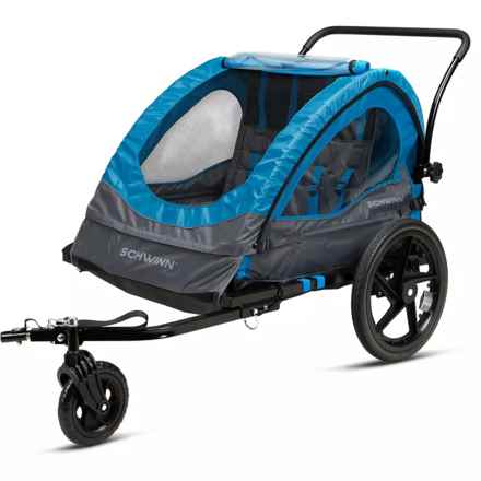 Schwinn Convoy Double Bike Trailer with Stroller Kit (For Boys and Girls) in Blue/Grey