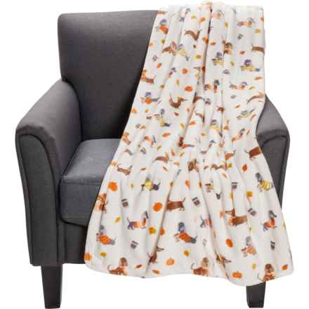 Shabby Chic Fall Dachshund Oversized Fleece Recycled Throw Blanket - 60x70” in Orange