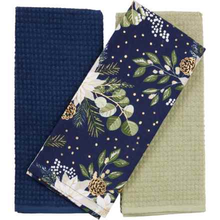 Shabby Chic Nora Christmas Kitchen Towel Set - 3-Pack, 18x28” in Navy