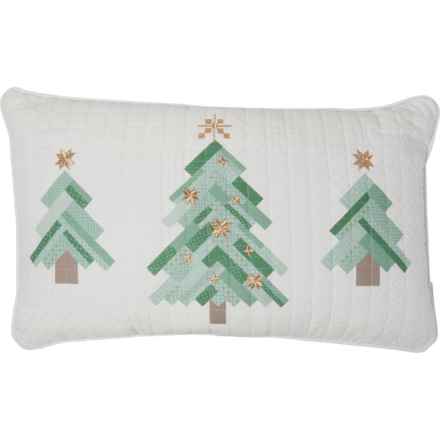 Shabby Chic Quilted Patchwork Trees Throw Pillow - 14x24”, Feather Fill in Sage
