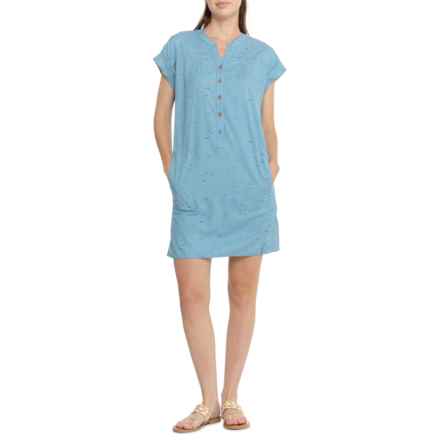 Sherpa Adventure Gear Tharu Shirt Dress - Organic Cotton, Short Sleeve in Azule Stripe