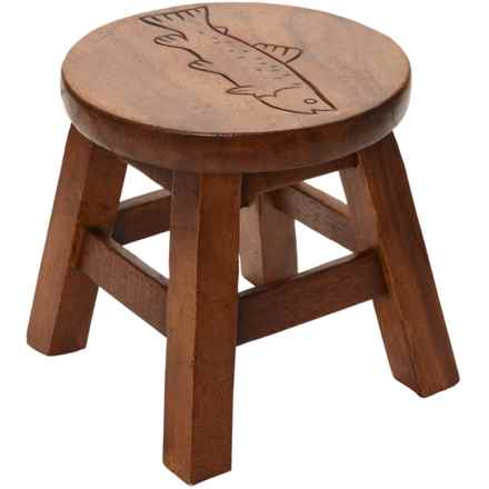 SIAM MANDALAY Hand-Carved Wooden Fish Stool - 10” (For Boys and Girls) in Fish