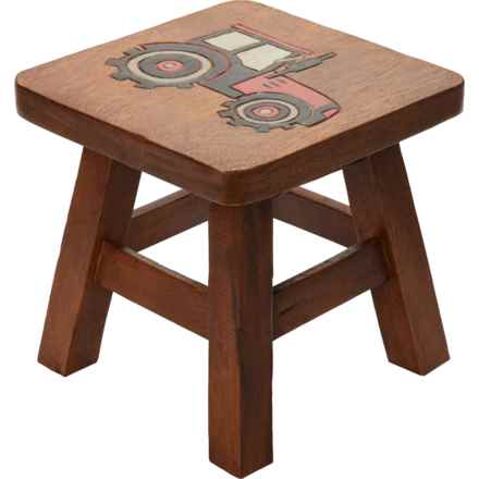 SIAM MANDALAY Hand-Carved Wooden Tractor Stool - 10” (For Boys and Girls) in Red