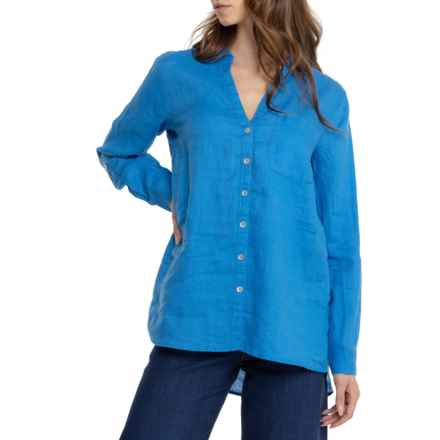 Sigrid Olsen Button-Front Linen Shirt - Long Sleeve in French Blue