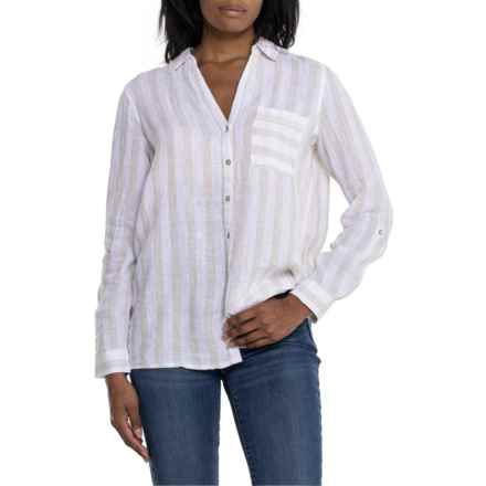 Sigrid Olsen Button-Front Linen Shirt - Long Sleeve in Kanton Stripe 22