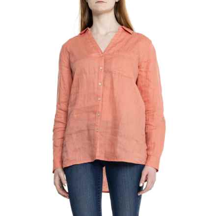 Sigrid Olsen Button-Front Shirt - Linen, Long Sleeve in Burnt Coral