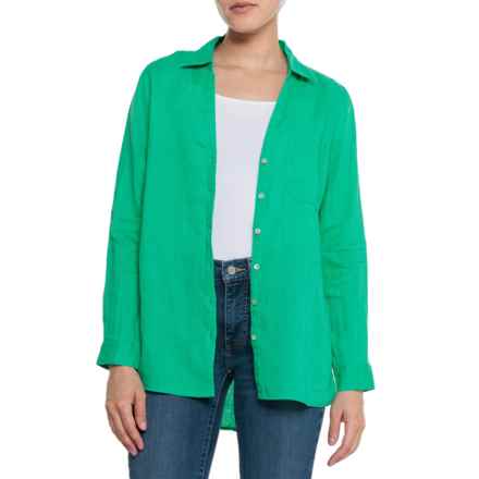 Sigrid Olsen Button-Front Shirt - Linen, Long Sleeve in Simply Green