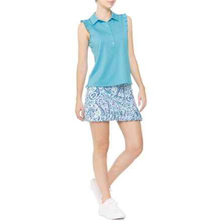 Sigrid Olsen Flutter Polo Tank Top and Asymmetrical Pleated Hem Skort Set - UPF 50, Sleeveless in Sunday Paisley/Sea Jet