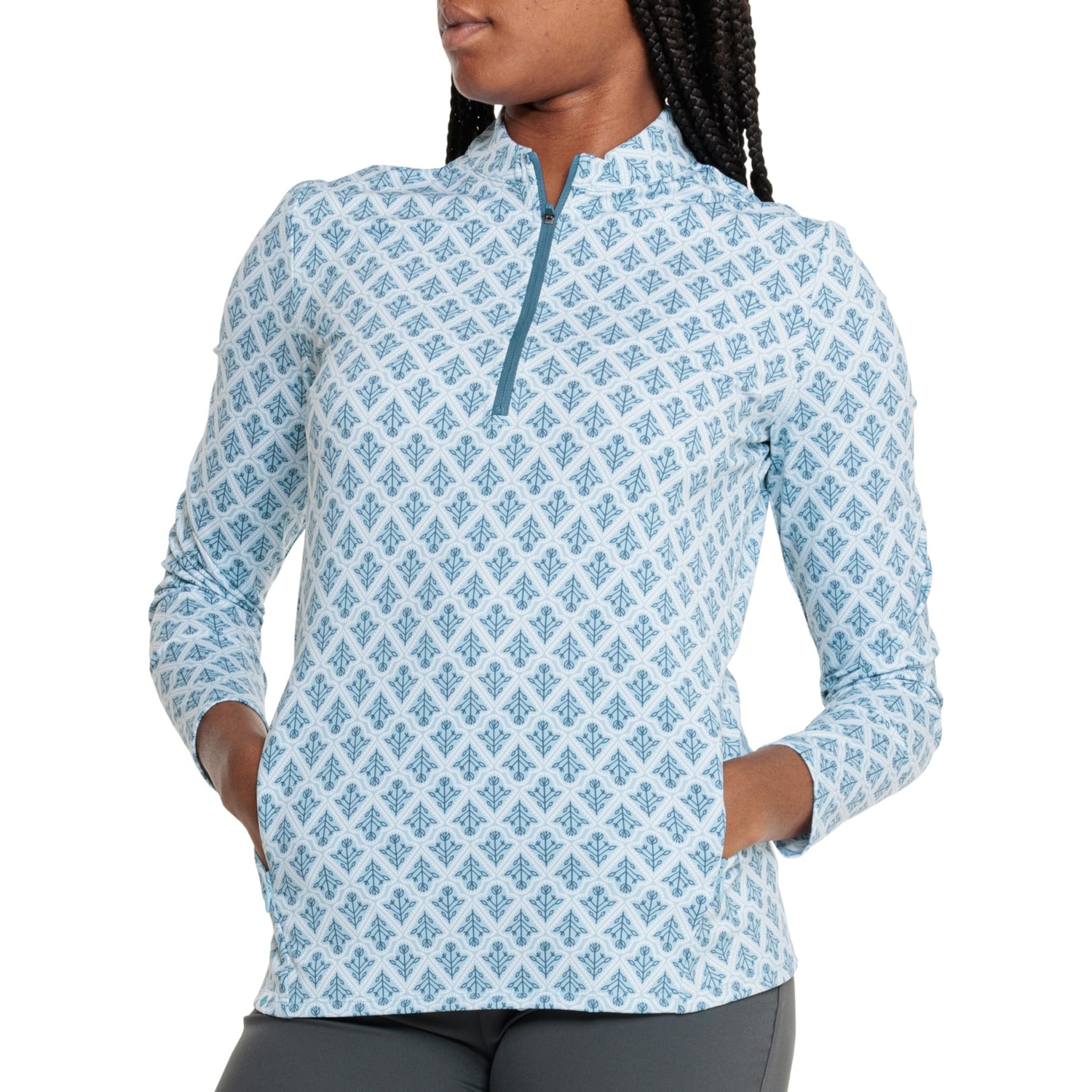 Sigrid Olsen Interlock Zip Neck Shirt - UPF 50, Long Sleeve - Save 75%