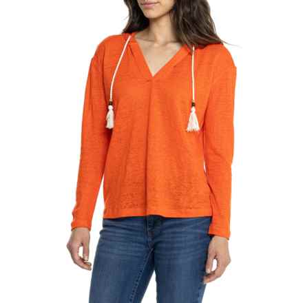 Sigrid Olsen Linen Jersey Hooded Shirt - Long Sleeve in Mandarin Red