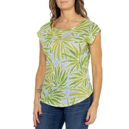 Sigrid Olsen Linen Jersey Shirt - Short Sleeve in Island Watercolor Palm