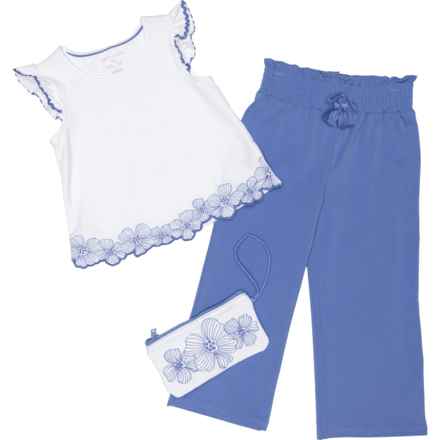 Sigrid Olsen Little Girls Embroidered Jersey Shirt and Pants Set - Short Sleeve in Wedgewood