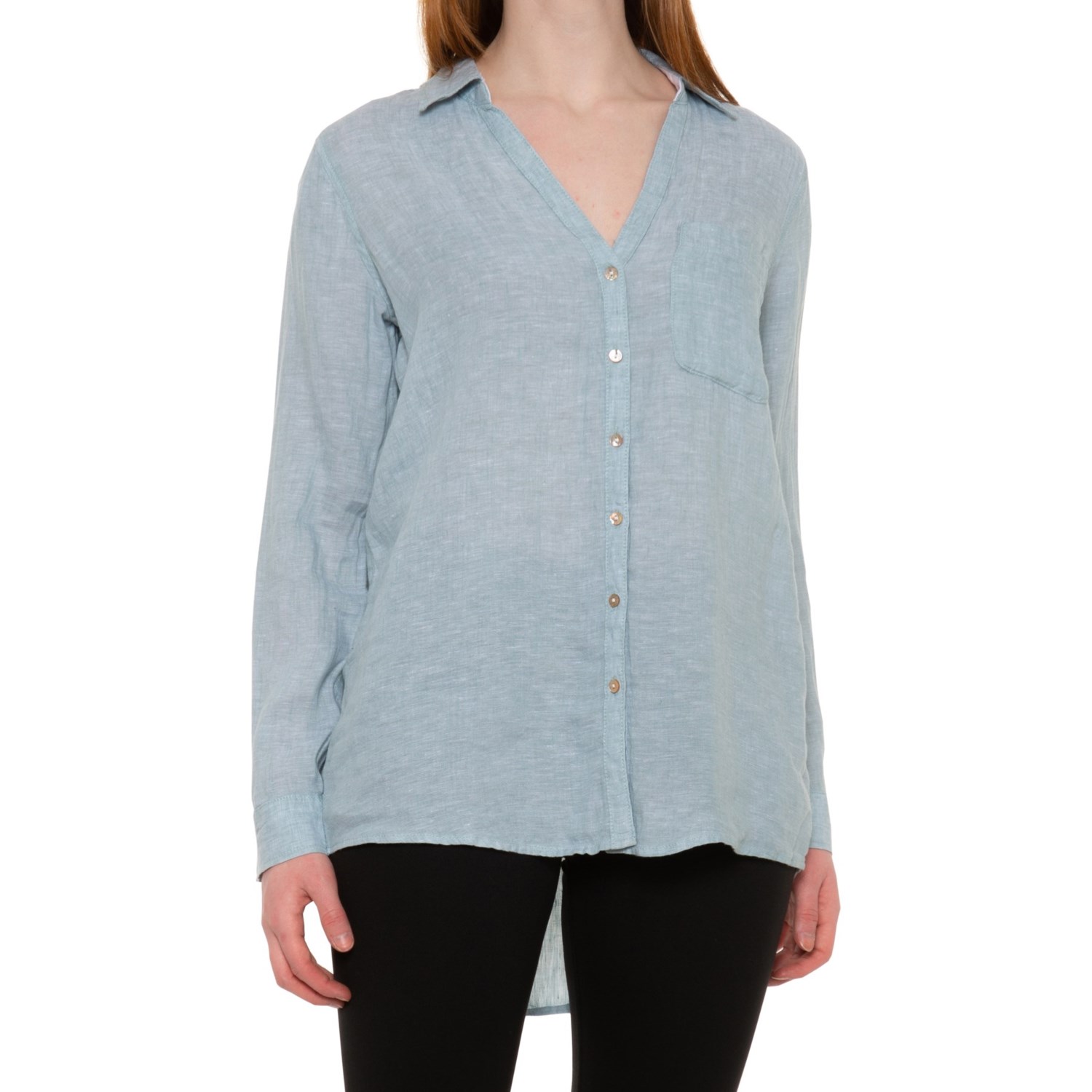 Sigrid Olsen RollTab ButtonFront Shirt Linen, Long Sleeve Save 37