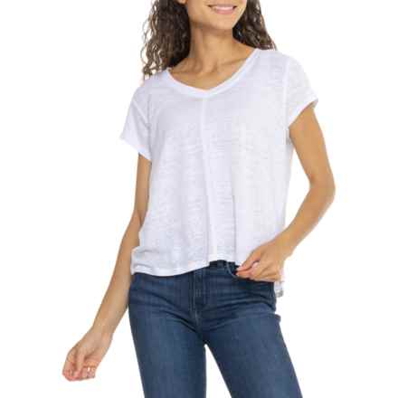 Sigrid Olsen V-Neck Seamed Shirt - Linen, Short Sleeve in White