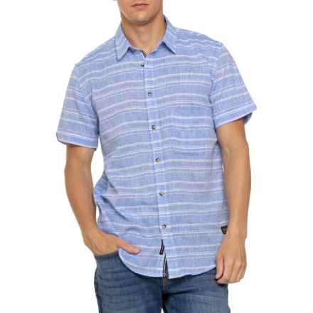 SILVER JEANS CO Striped Shirt - Linen, Short Sleeve in Blue