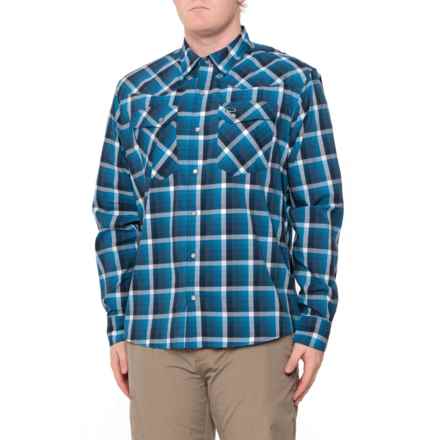 Simms Brackett Snap Front Shirt - UPF 50+, Long Sleeve in Bright Bllue/Navy Window Plaid