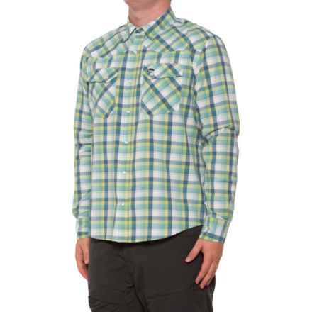 Simms Brackett Snap-Front Shirt - UPF 50+, Long Sleeve in Lichen/Gulf Blue Window Plaid