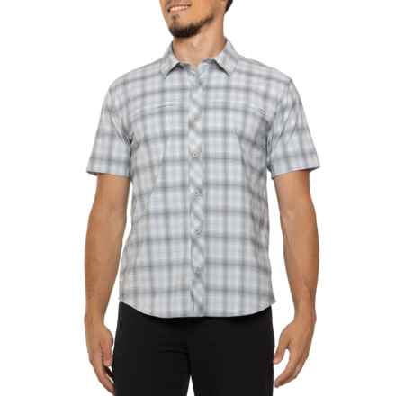 Simms Stone Cold Button-Front Shirt - UPF 50, Short Sleeve in Steel Blue/Storm Ombre Plaid