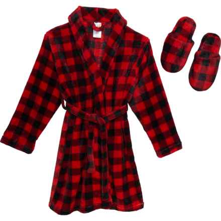 Sleep On It Big Boys Flannel Fleece Robe with Slipper Set in Red