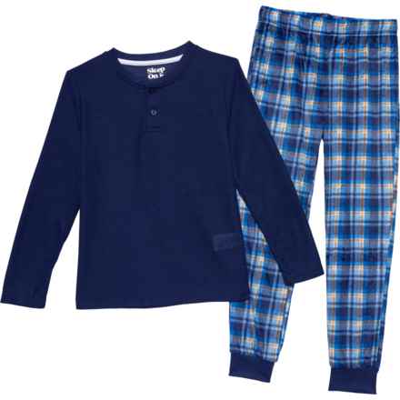 Sleep On It Big Boys Solid Shirt and Plaid Pants Pajamas - Long Sleeve in Navy