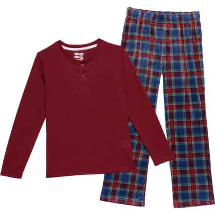 Sleep On It Big Boys Solid Shirt and Plaid Pants Pajamas - Long Sleeve in Red