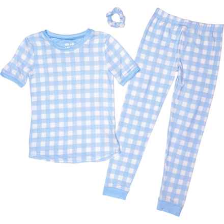 Sleep On It Big Girls Checkerboard Tight Fit Pajamas - Short Sleeve in Blue Combo