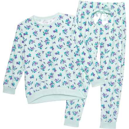 Sleep On It Big Girls Floral Jogger Pajamas - Long Sleeve in Mint