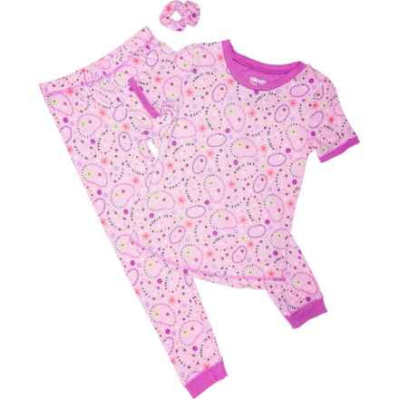 Sleep On It Big Girls Friendship Bracelet Tight Fit Pajamas - Short Sleeve in Purple Combo