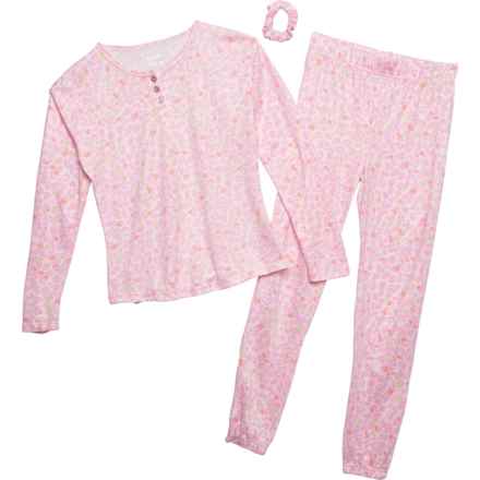 Sleep On It Big Girls Henley Pajamas - Long Sleeve in Pink