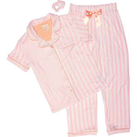Sleep On It Big Girls Notch Collar Striped Pajamas - Short Sleeve in Pink Combo