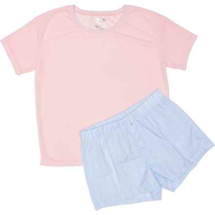 Sleep On It Big Girls Ribbed Shirt and Boxer Shorts Pajamas - Short Sleeve in Pink Combo