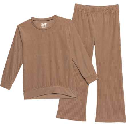 Sleep On It Big Girls Ribbed Velour Pajamas - Long Sleeve in Brown