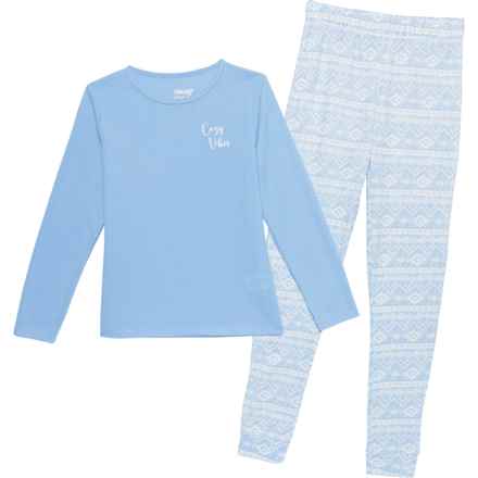 Sleep On It Big Girls Thermal Shirt and Joggers Set - Long Sleeve in Blue