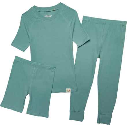 Sleep On It Little Boys Tight Fit Ribbed Pajamas - 3-Piece, Organic Cotton, Short Sleeve in Green