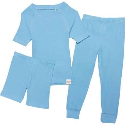 Sleep On It Little Boys Tight Fit Ribbed Pajamas - 3-Piece, Organic Cotton, Short Sleeve in Light Blue