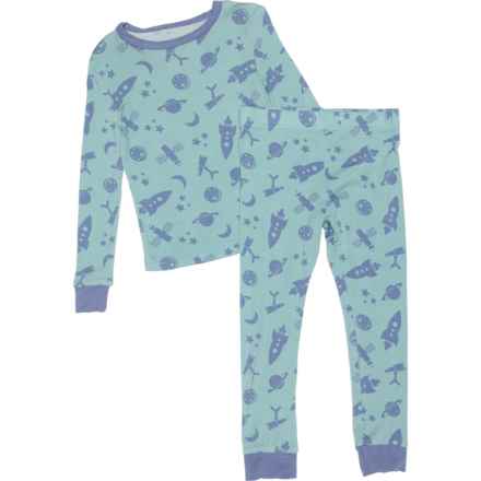 Sleep On It Little Boys Tight Fit Space Pajamas - Long Sleeve in Green Combo