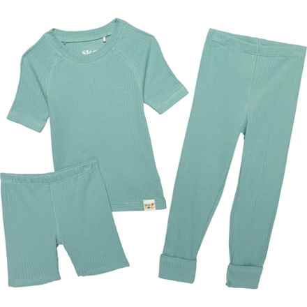 Sleep On It Toddler Boys Raglan Sleeve Tight Fit Pajamas - 3-Piece Set, Organic Cotton, Short Sleeve in Green - Closeouts
