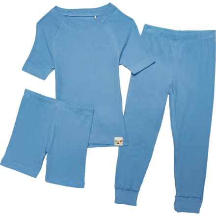 Sleep On It Toddler Boys Tight Fit Ribbed Pajamas - 3-Piece, Organic Cotton, Short Sleeve in Light Blue