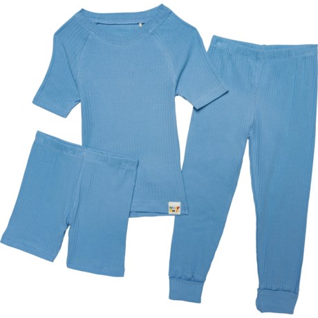 Sleep On It Toddler Boys Tight Fit Ribbed Pajamas - 3-Piece, Organic Cotton, Short Sleeve in Light Blue