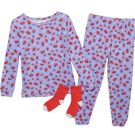 Sleep On It Toddler Girls Tight Fit Pajamas with Socks - Long Sleeve in Blue