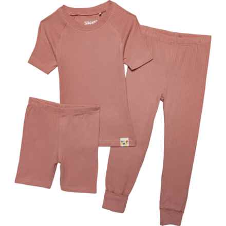 Sleep On It Toddler Girls Tight Fit Ribbed Pajamas - 3-Piece, Organic Cotton, Short Sleeve in Pink